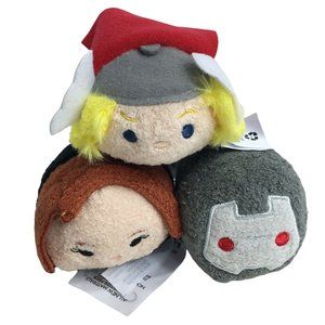 Disney Tsum Tsum Marvel 3.5" Lot Of 3 Mini Plush Black Widow War Machine Thor